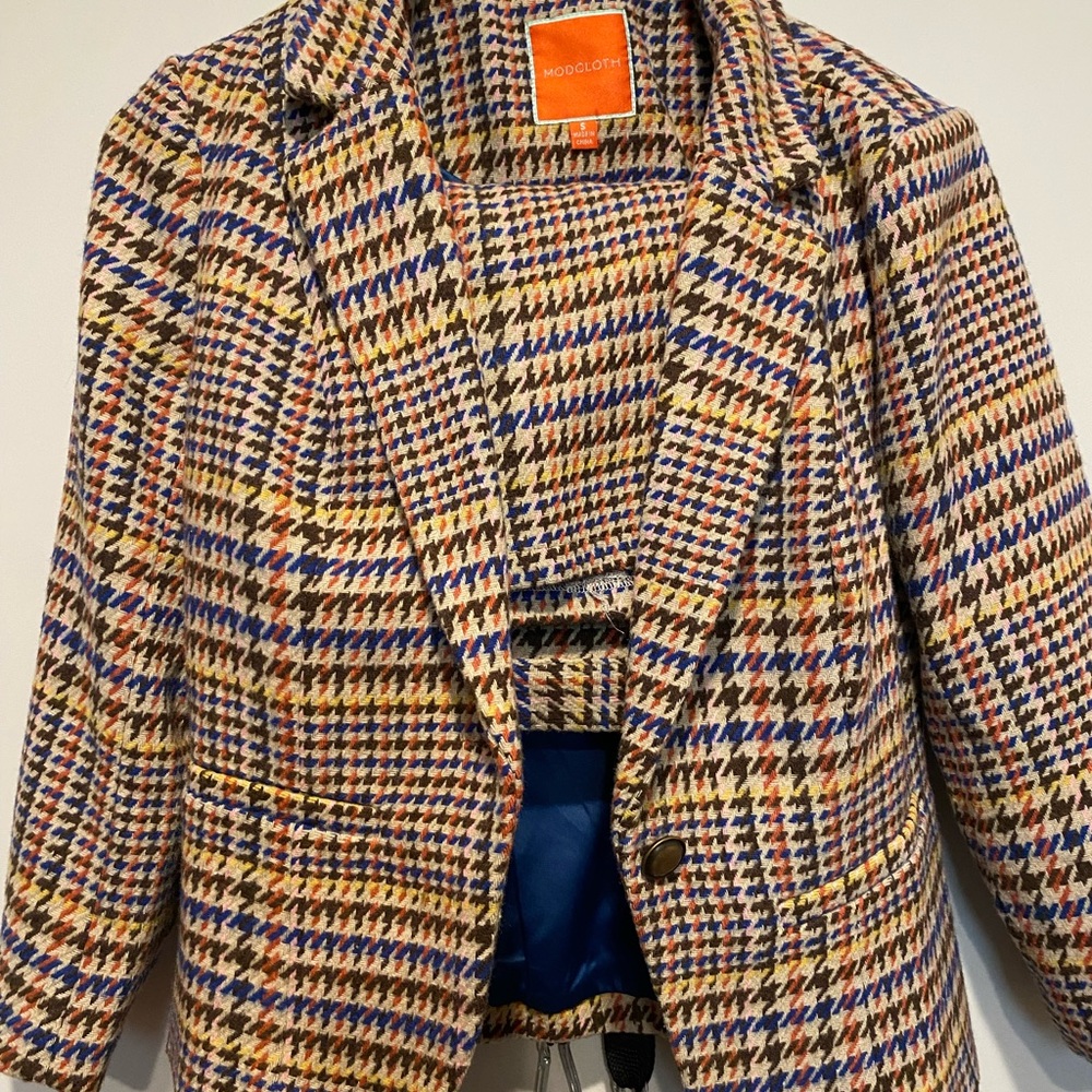 ModCloth plaid matching coat/blazer and skirt